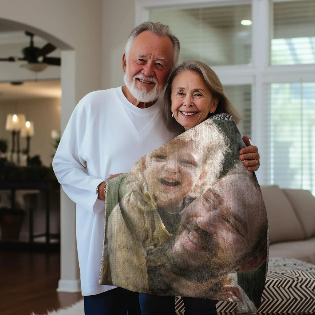 Gift for Dad, Mom, Grandparents - Personalized Photo Upload Heirloom Blanket
