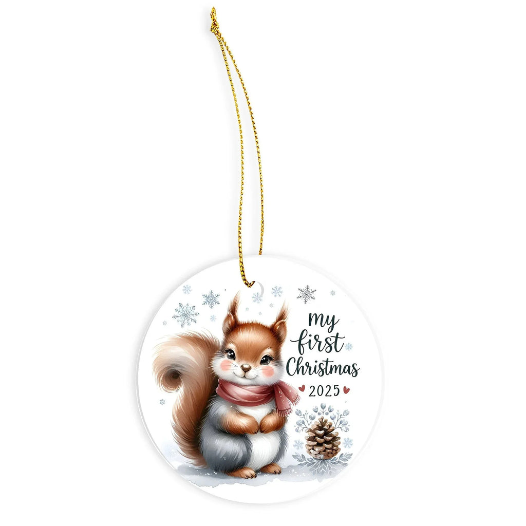My First Christmas 2025 Squirrel Ornament – Baby’s First Christmas Keepsake, Cute Newborn Gift, Durable MDF Ornament with Gold Cord