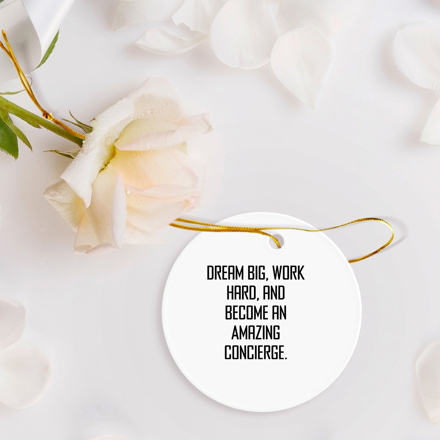 Dream Big Concierge Christmas Circle Ornament, Inspirational Quote, Durable MDF, Sublimation Printed, Easy Hanging - Mallard Moon
