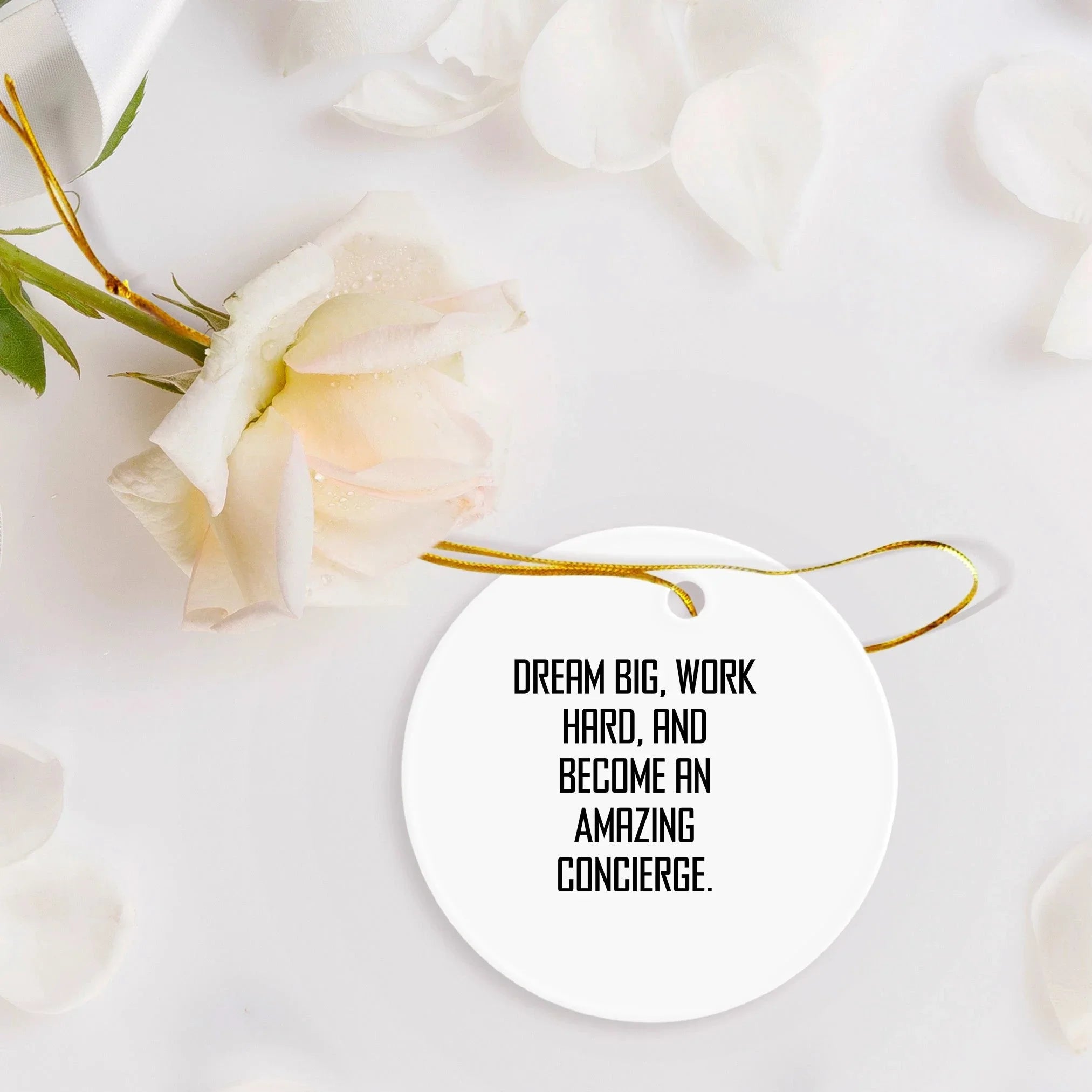 Dream Big Concierge Christmas Circle Ornament, Inspirational Quote, Durable MDF, Sublimation Printed, Easy Hanging