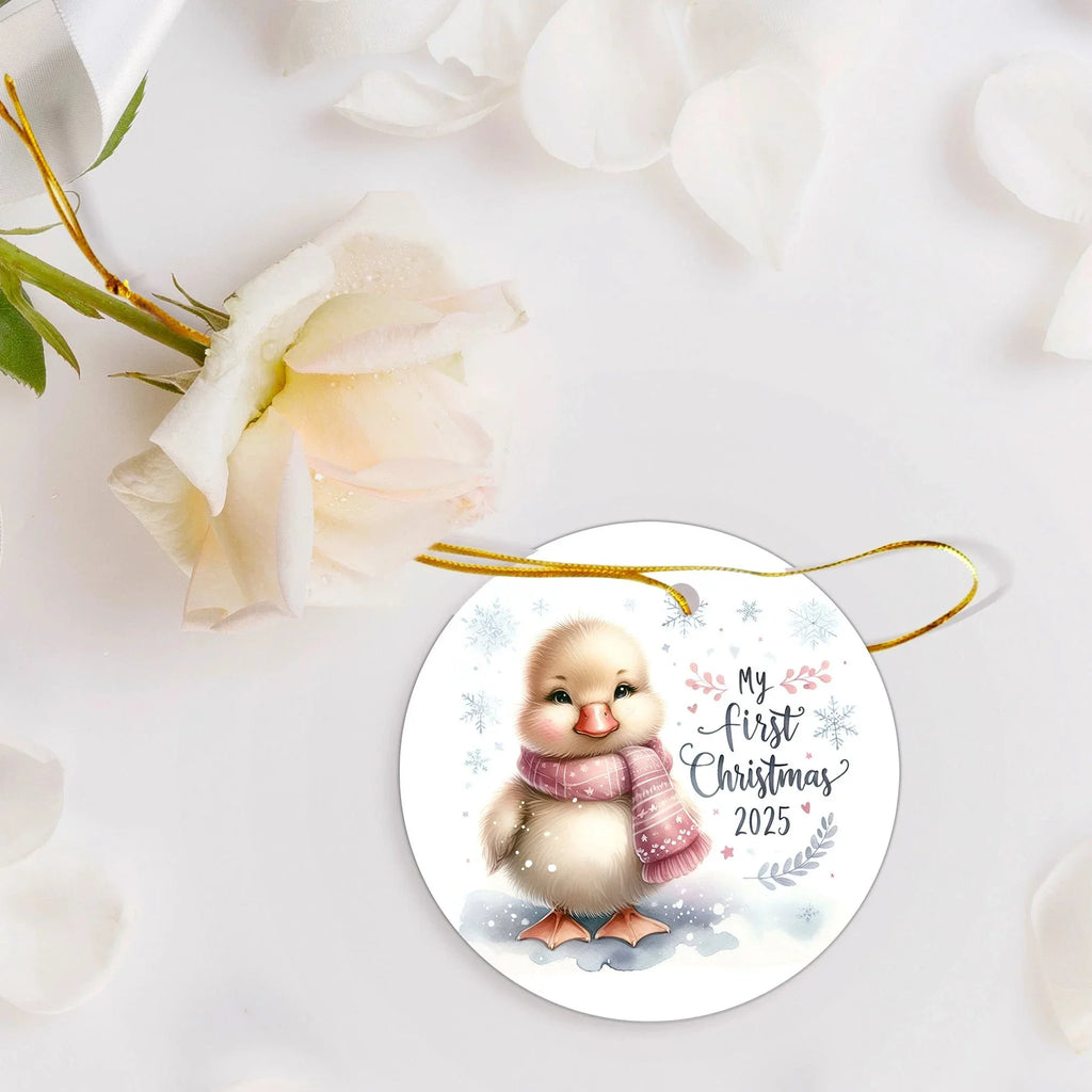 My First Christmas 2025 Duckling Ornament – Baby’s First Christmas Keepsake, Cute Newborn Gift, Durable MDF Ornament with Gold Cord