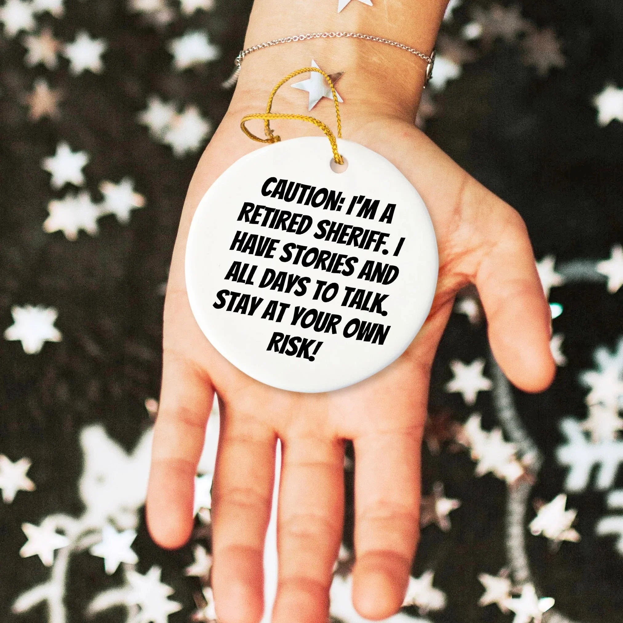 Funny Retired Sheriff Christmas Tree Circle Ornament