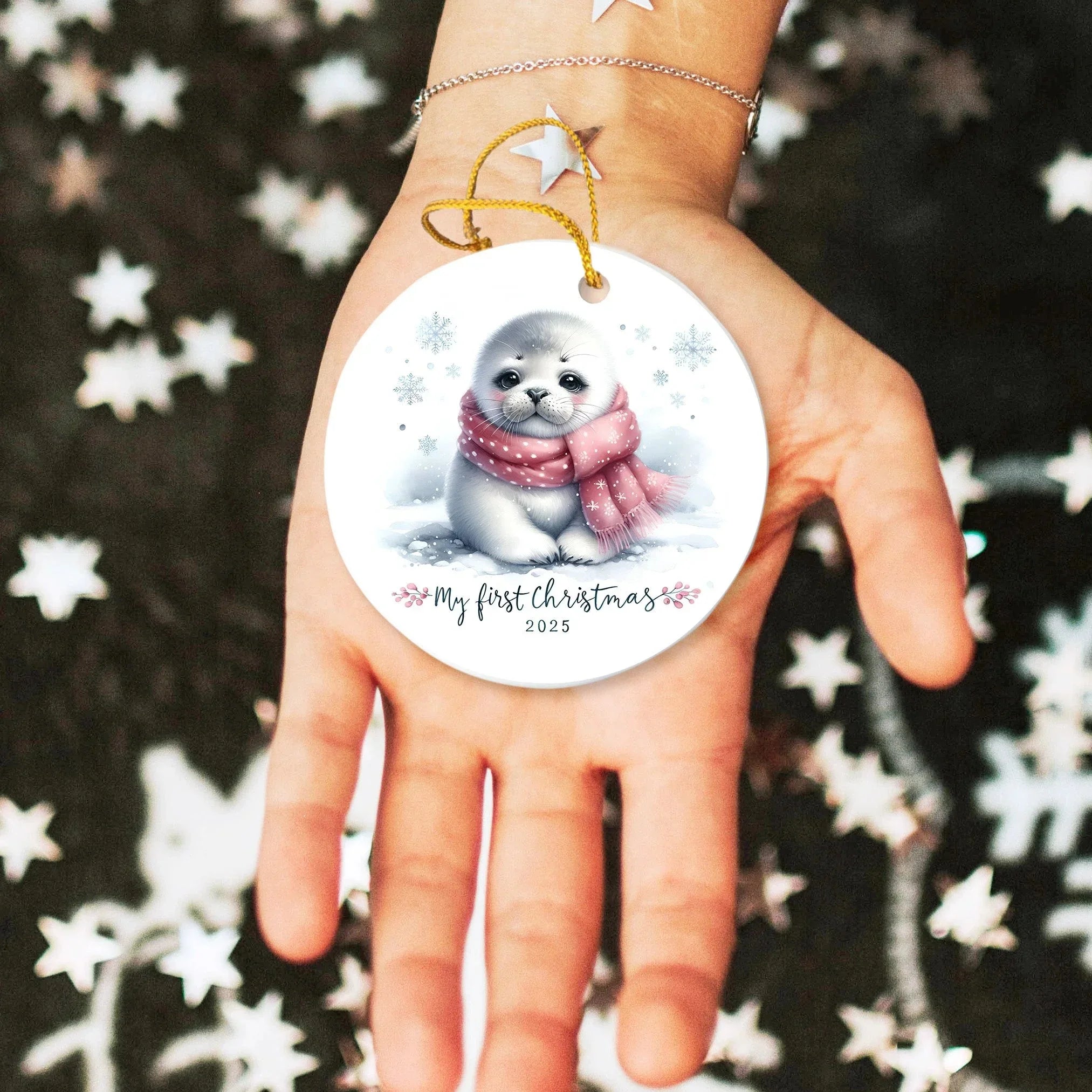My First Christmas 2025 Arctic Seal Pup Tree Ornament Baby’s First Christmas Keepsake, Cute Newborn Gift