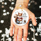 My First Christmas 2025 Squirrel Ornament – Baby’s First Christmas Keepsake, Cute Newborn Gift, Durable MDF Ornament with Gold Cord