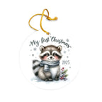 My First Christmas 2025 Raccoon Ornament – Baby’s First Christmas Keepsake, Cute Newborn Gift, Durable MDF Ornament with Gold Cord