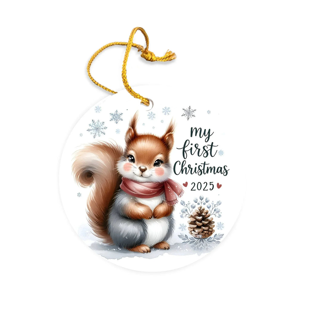 My First Christmas 2025 Squirrel Ornament – Baby’s First Christmas Keepsake, Cute Newborn Gift, Durable MDF Ornament with Gold Cord