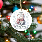 My First Christmas 2025 White Kitten Ornament – Baby’s First Christmas Keepsake, Cute Newborn Gift, Durable MDF Ornament with Gold Cord