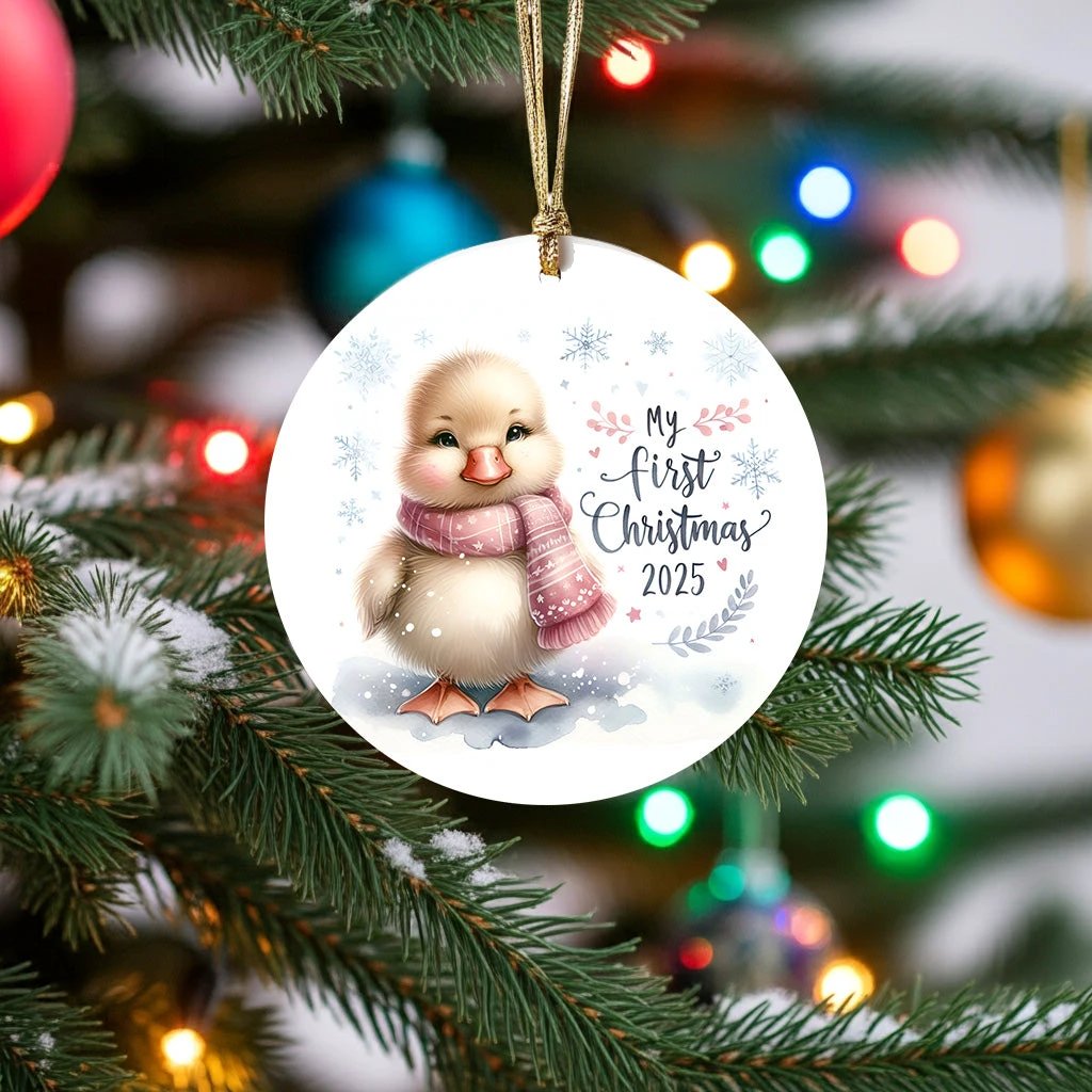 My First Christmas 2025 Duckling Ornament – Baby’s First Christmas Keepsake, Cute Newborn Gift, Durable MDF Ornament with Gold Cord