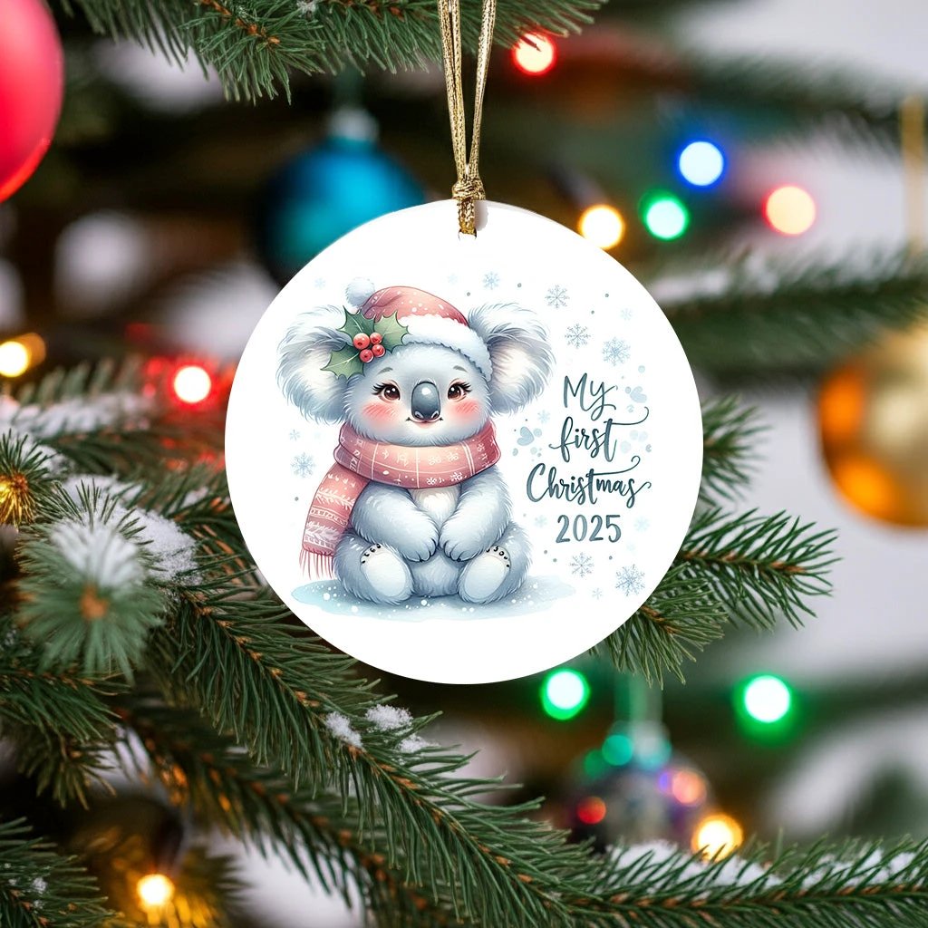 My First Christmas 2025 Koala Ornament – Baby’s First Christmas Keepsake, Cute Newborn Gift, Durable MDF Ornament with Gold Cord