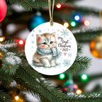 My First Christmas 2025 Kitten Ornament – Baby’s First Christmas Keepsake, Cute Newborn Gift, Durable MDF Ornament with Gold Cord