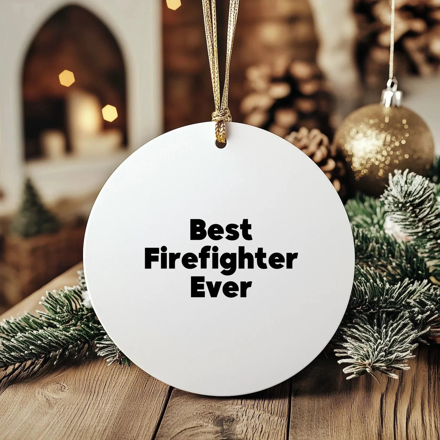 Funny Firefighter Circle Christmas Ornament Unique Decorations