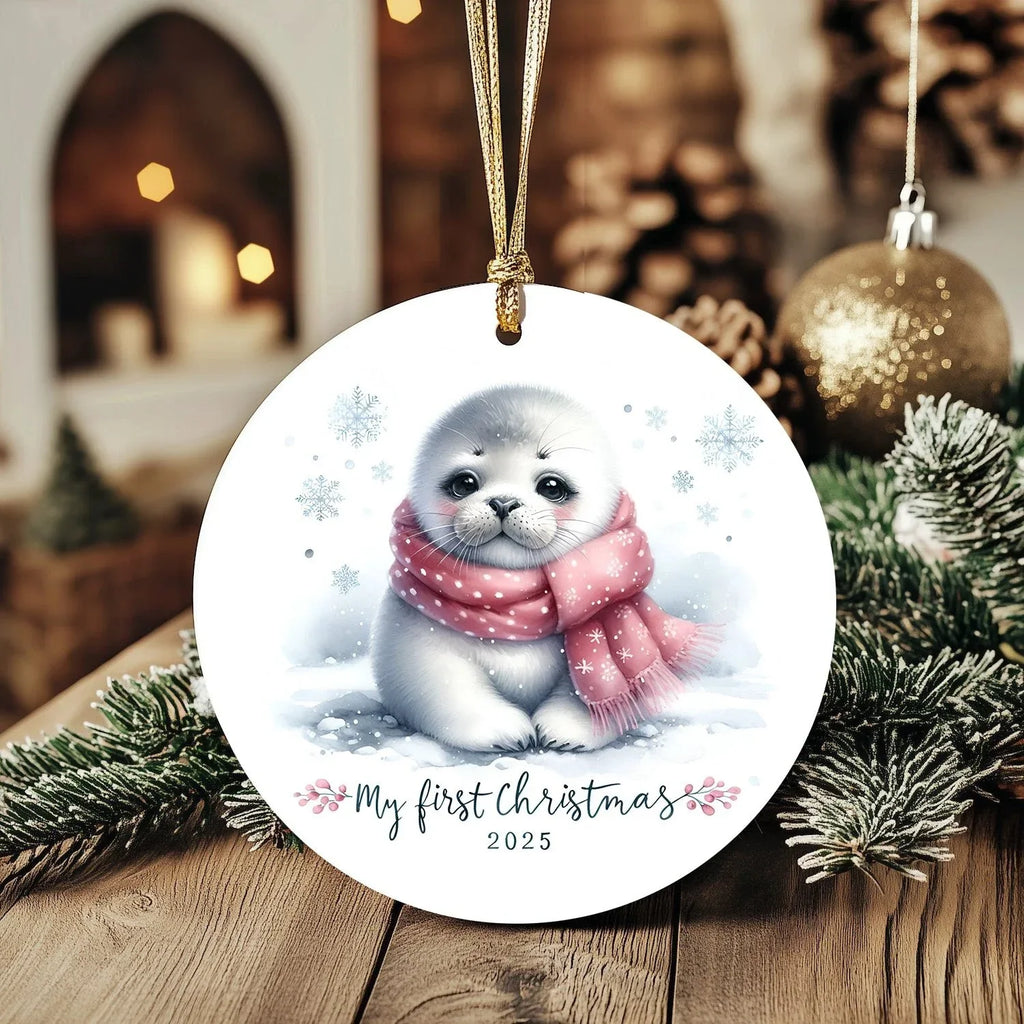 My First Christmas 2025 Arctic Seal Pup Tree Ornament Baby’s First Christmas Keepsake, Cute Newborn Gift