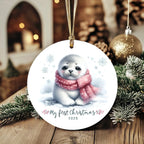 My First Christmas 2025 Arctic Seal Pup Tree Ornament Baby’s First Christmas Keepsake, Cute Newborn Gift