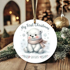 My First Christmas 2025 Bear Ornament – Baby’s First Christmas Keepsake, Cute Newborn Gift, Durable MDF Ornament with Gold Cord