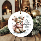 My First Christmas 2025 Deer Ornament – Baby’s First Christmas Keepsake, Cute Newborn Gift, Durable MDF Ornament with Gold Cord