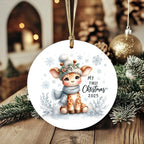 My First Christmas 2025 Giraffe Ornament – Baby’s First Christmas Keepsake, Cute Newborn Gift, Durable MDF Ornament with Gold Cord