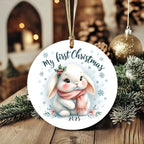 My First Christmas 2025 Bunny Ornament – Baby’s First Christmas Keepsake, Cute Newborn Gift, Durable MDF Ornament with Gold Cord