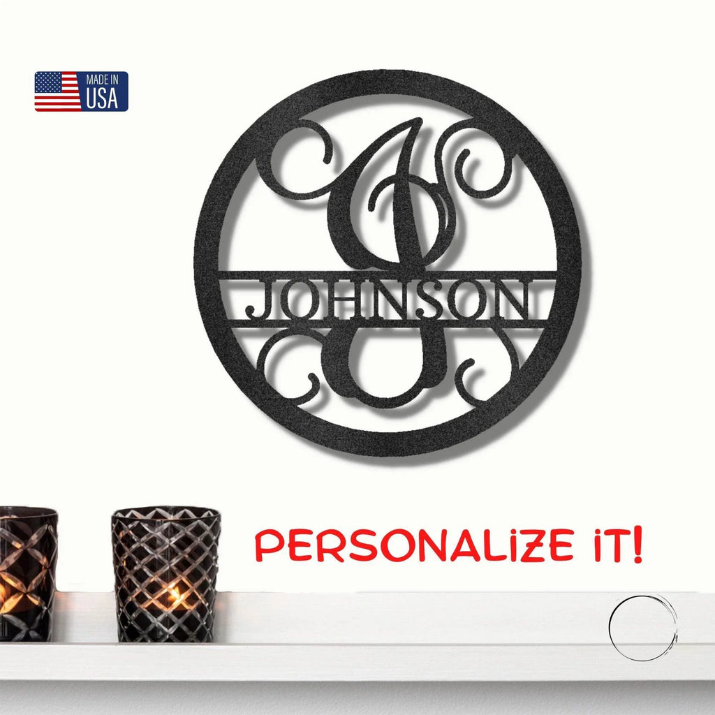 Circle Vine Monogram Personalized Name Indoor Outdoor Steel Wall Sign Metal Art