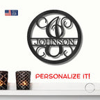 Circle Vine Monogram Personalized Name Indoor Outdoor Steel Wall Sign Metal Art