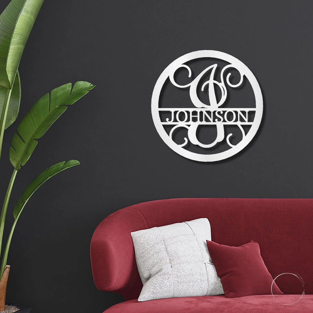 Circle Vine Monogram Personalized Name Indoor Outdoor Steel Wall Sign Metal Art
