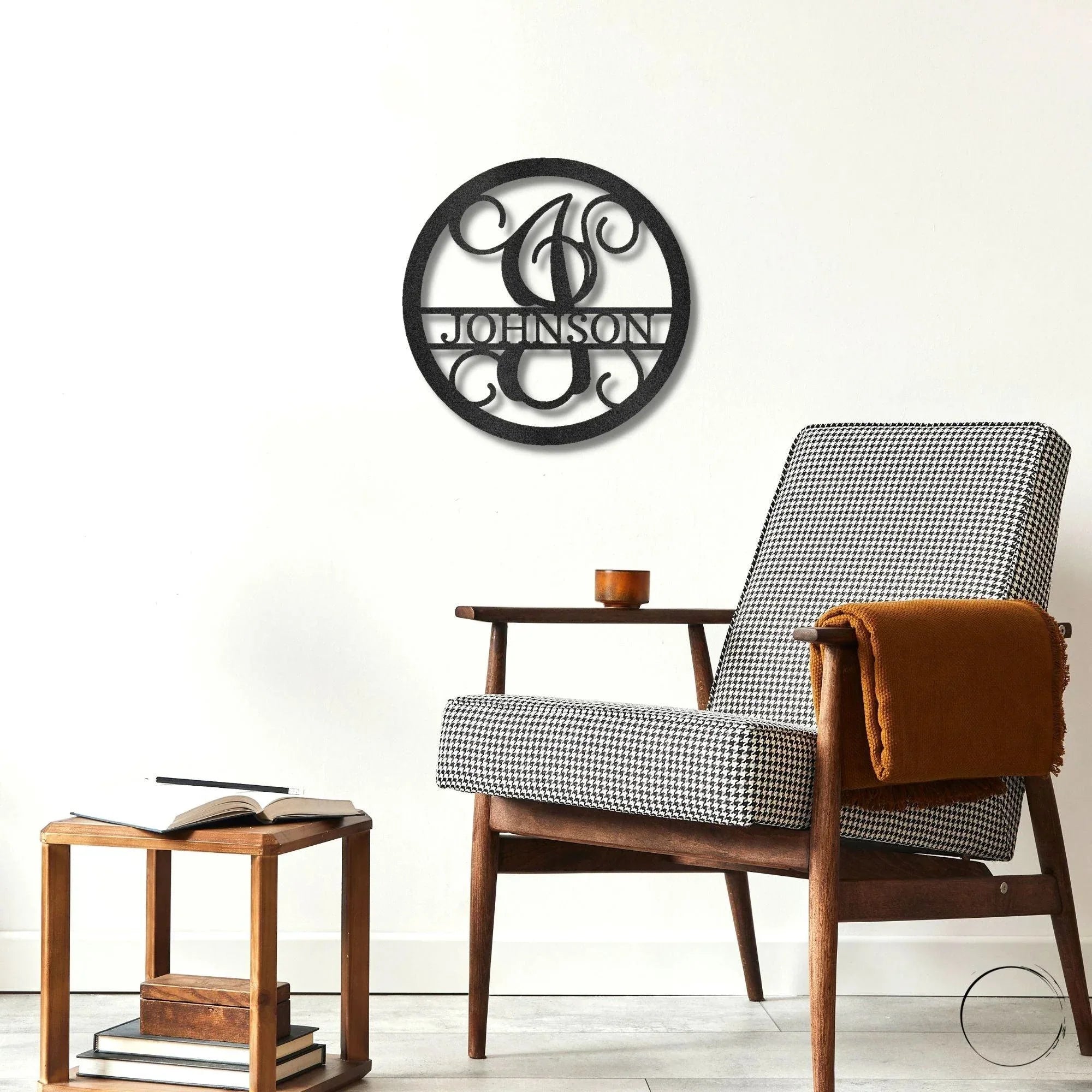 Circle Vine Monogram Personalized Name Indoor Outdoor Steel Wall Sign Metal Art
