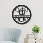 Circle Vine Monogram Personalized Name Indoor Outdoor Steel Wall Sign Metal Art