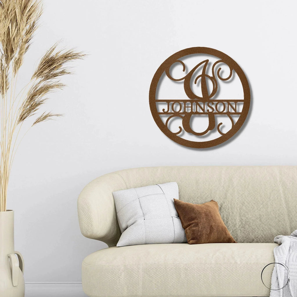 Circle Vine Monogram Personalized Name Indoor Outdoor Steel Wall Sign Metal Art