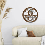 Circle Vine Monogram Personalized Name Indoor Outdoor Steel Wall Sign Metal Art