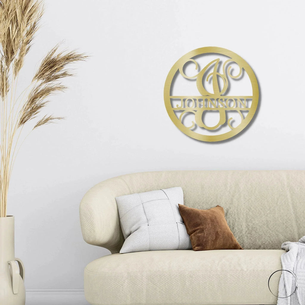 Circle Vine Monogram Personalized Name Indoor Outdoor Steel Wall Sign Metal Art