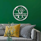 Circle Vine Monogram Personalized Name Indoor Outdoor Steel Wall Sign Metal Art
