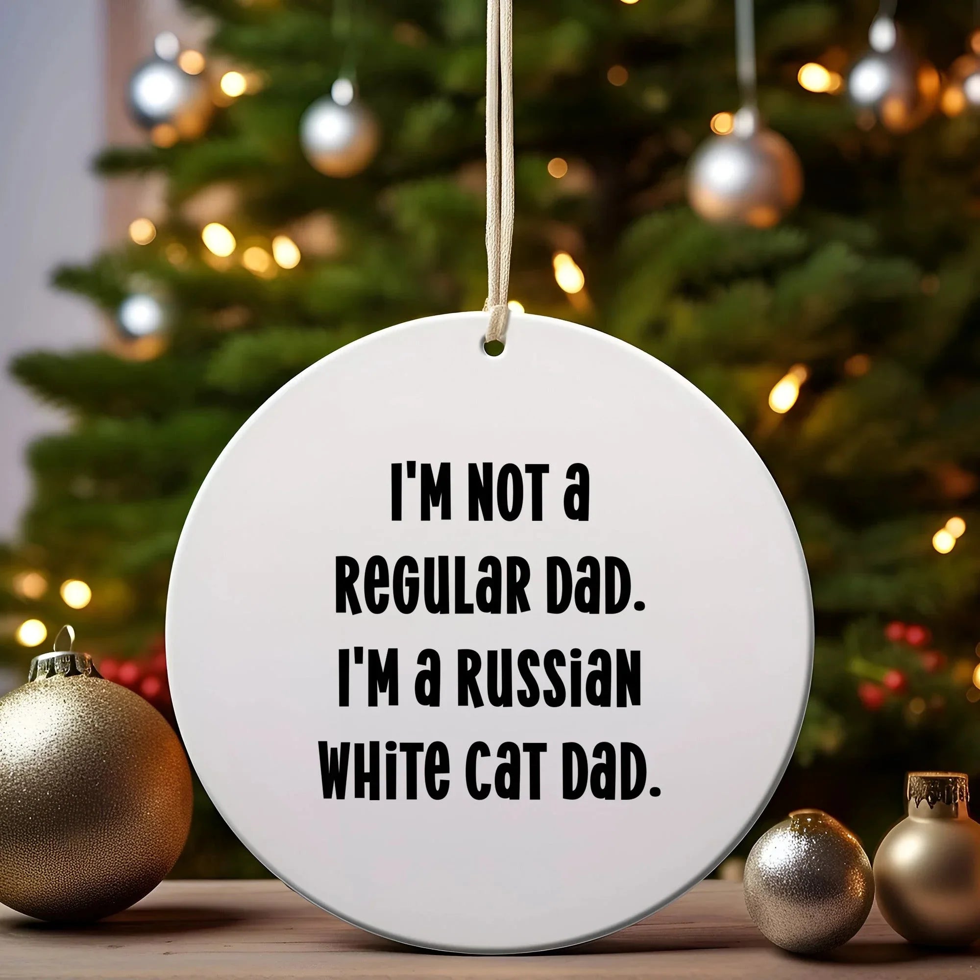 Russian White Cat Dad Christmas Tree Ornaments