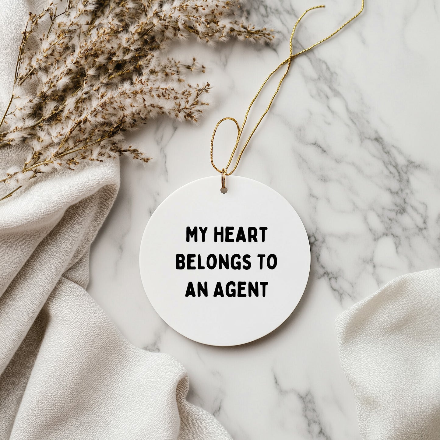 Funny Agent Gifts for Him or Her - My Heart Belongs To An Agent Circle Ornament, Agent Lover Gifts, Christmas Unique Gifts from Friends, Coworkers, Family