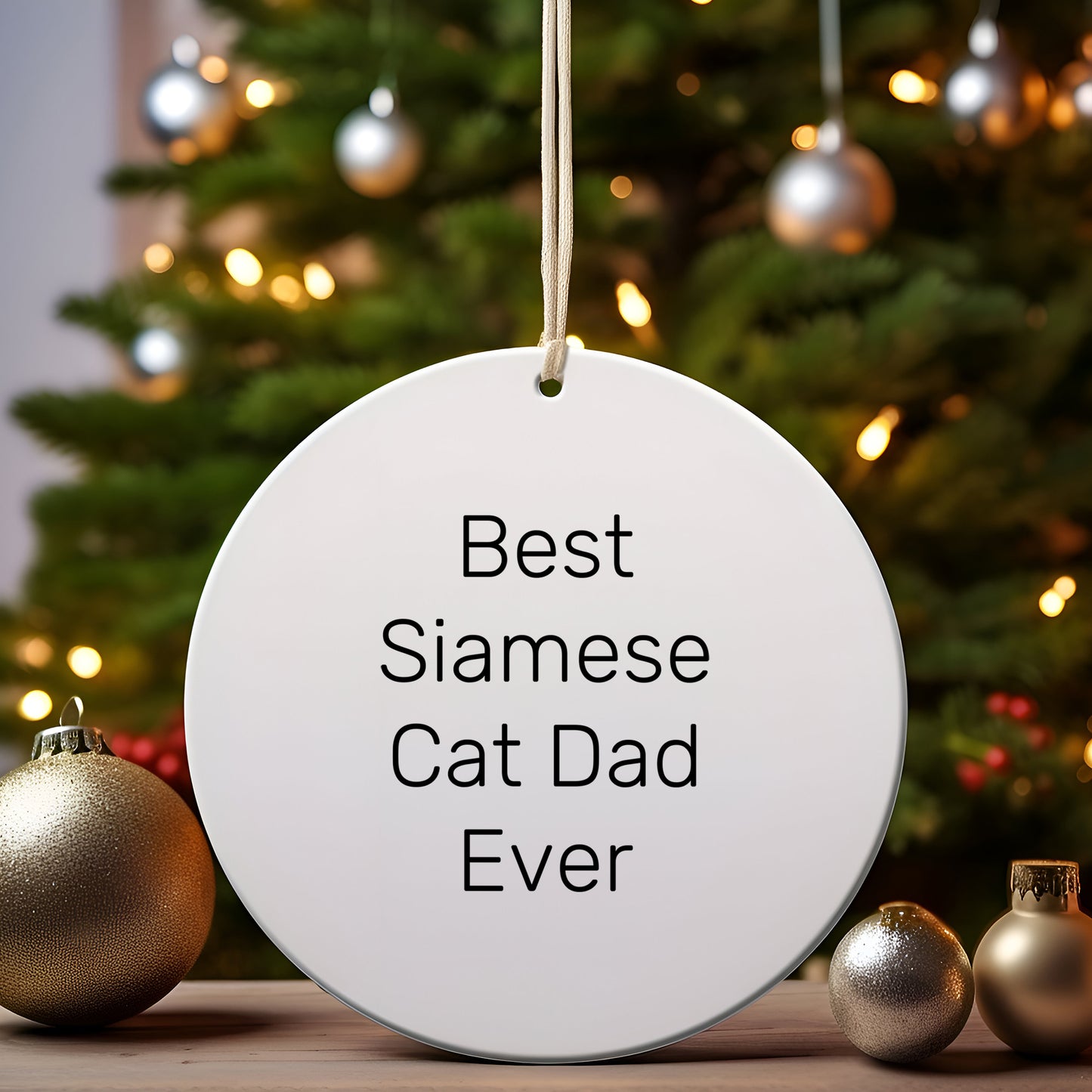 Best Siamese Cat Dad Ever Gifts from Family - Funny Circle Ornament for Christmas Unique Gifts - Mallard Moon