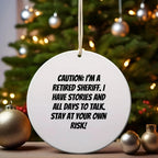 Funny Retired Sheriff Christmas Tree Circle Ornament