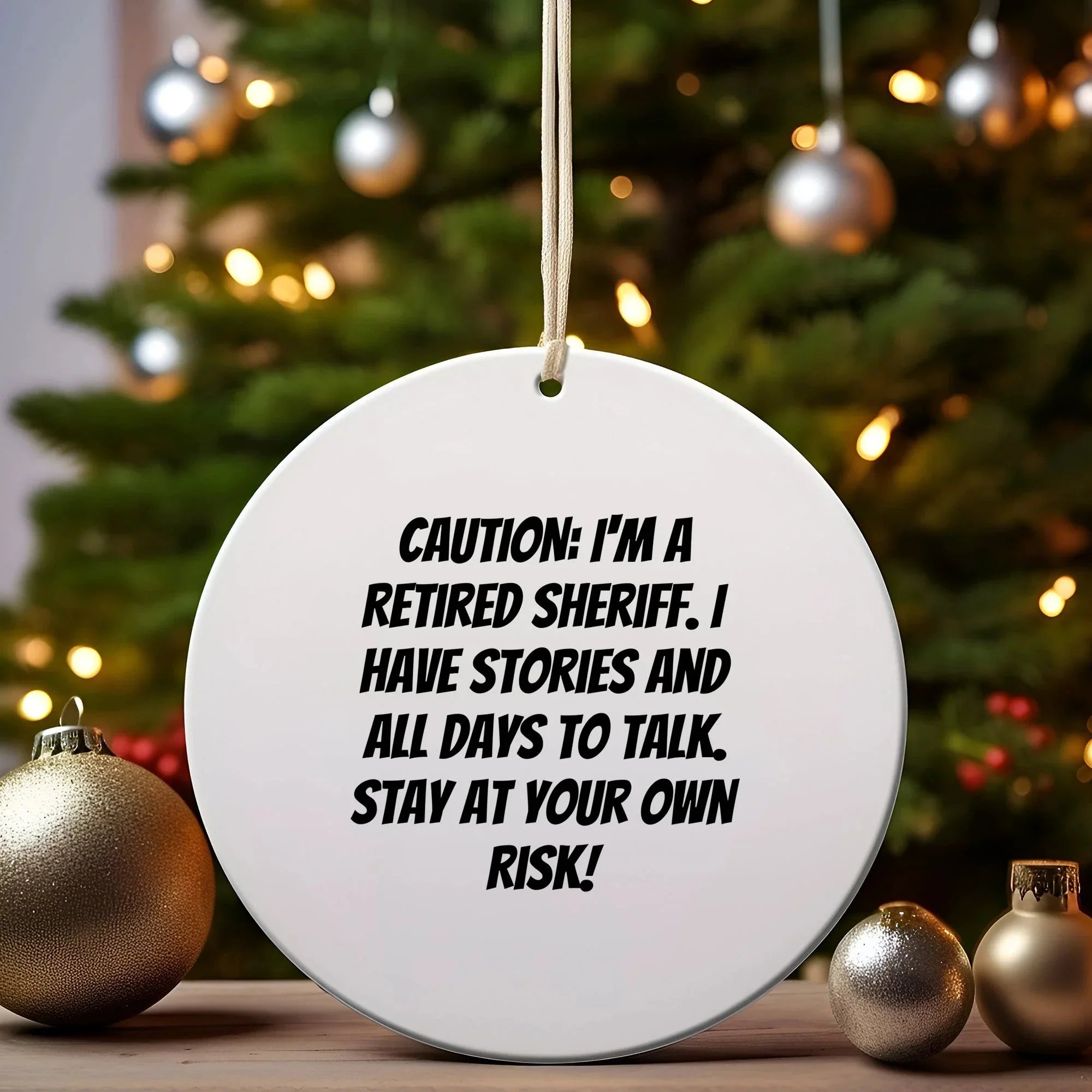 Funny Retired Sheriff Christmas Tree Circle Ornament