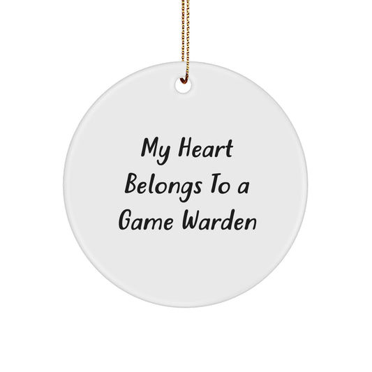 Funny Game Warden Gifts for Friends or Family - 'My Heart Belongs To A Game Warden' Circle Ornament with Christmas Unique Gift from, Gifts for Game Wardens, Men, and Women - Image 1