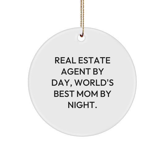 Real Estate Agent Gifts from World's Best Mom - Funny Circle Ornament for Christmas, Real Estate Agent By Day, World's Best Mom By Night, Gifts for Real Estate Agent - Image 1