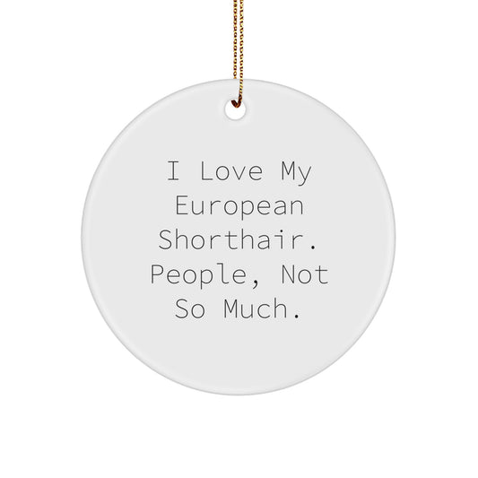 European Shorthair Cat Lover Gifts from Friends, Cute Circle Ornament for Christmas - 'I Love My European Shorthair. People, Not So Much.' - Image 1