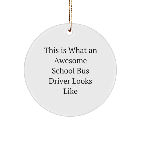 Funny School Bus Driver Gifts: 'This Is What An Awesome School Bus Driver Looks Like' Circle Ornament, Gifts from Family to School Bus Driver, Christmas Unique Gifts - Image 1