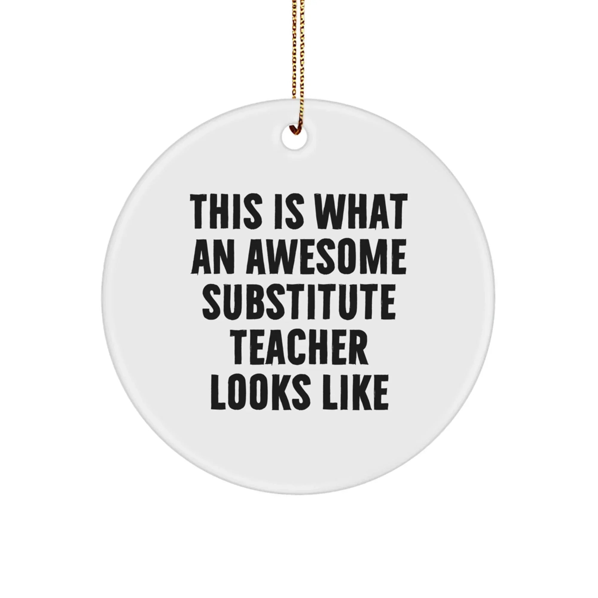 Funny Substitute Teacher Gifts from Friends, 'This Is What An Awesome Substitute Teacher Looks Like' Circle Ornament for Christmas, Circle Ornament Gifts for Substitute Teacher
