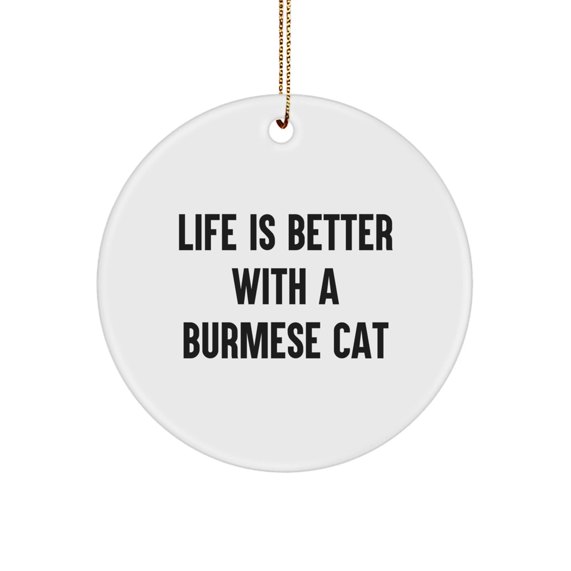 Burmese Cat Lovers Gifts for Christmas Funny Circle Ornament with Life Is Better Quote, Gifts from Friends for Family