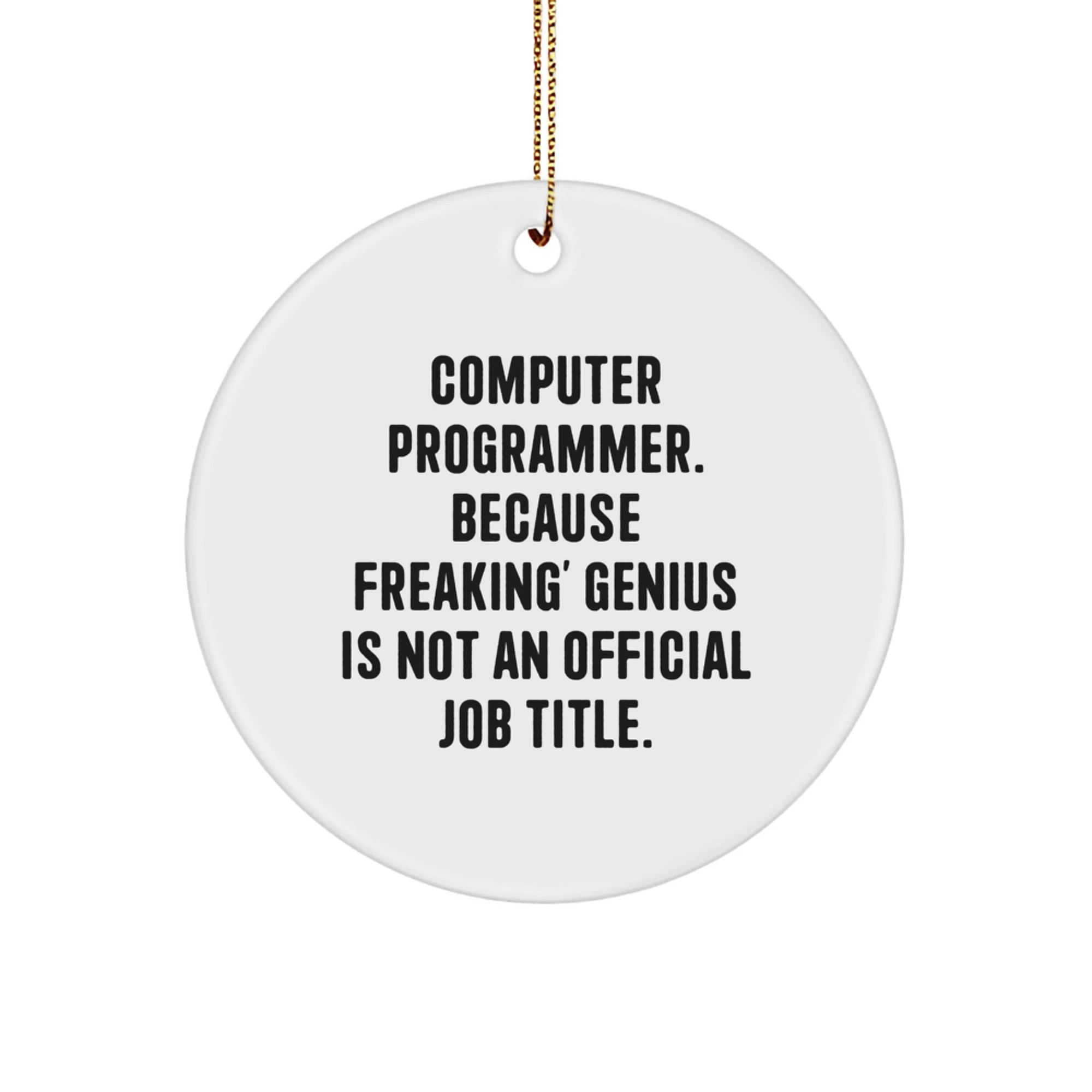 Funny Computer Programmer Gifts for Men Women Friends - Circle Ornament with Inspirational Quote 'genius Is Not An Official Job Title' - Unique Christmas Memorable Presents from Friends Family