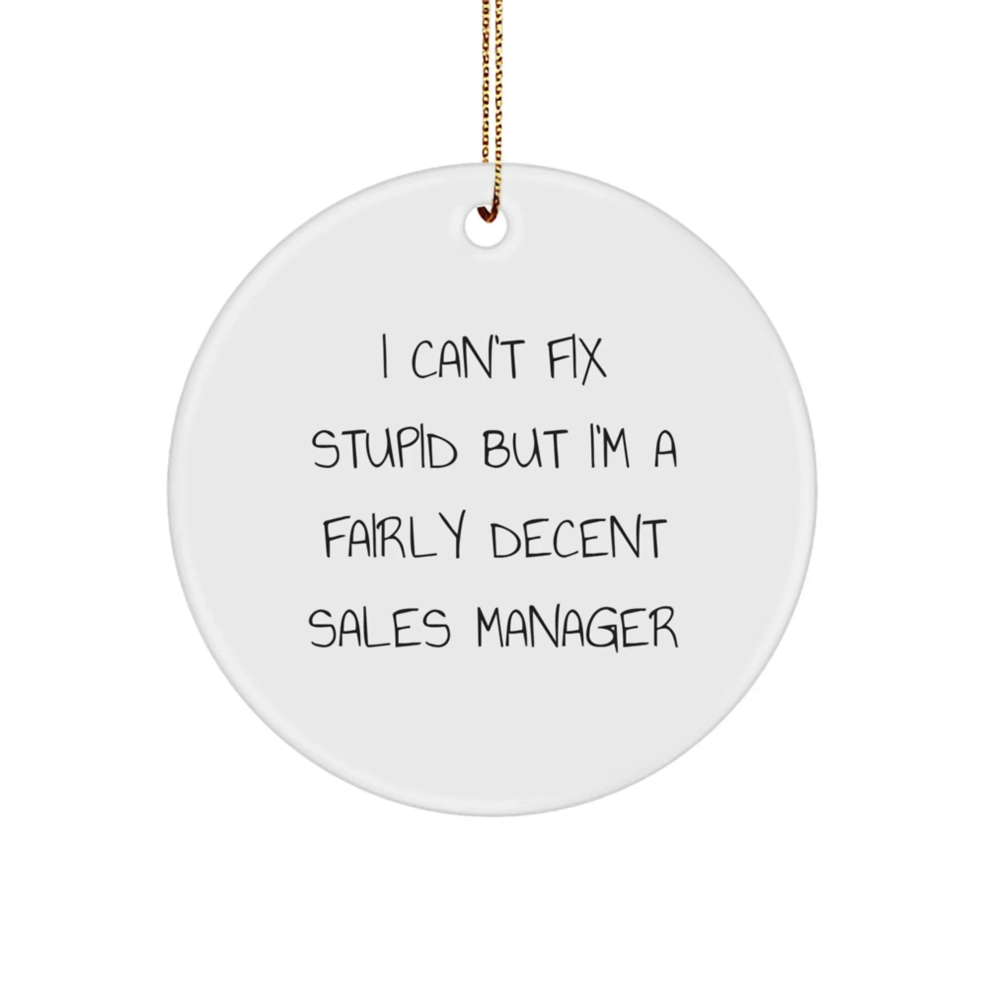 Funny Sales Manager Gifts for Office, 'I Can't Fix Stupid But I'm A Fairly Decent Sales Manager' Circle Ornament for Christmas Unique Gifts from Friends