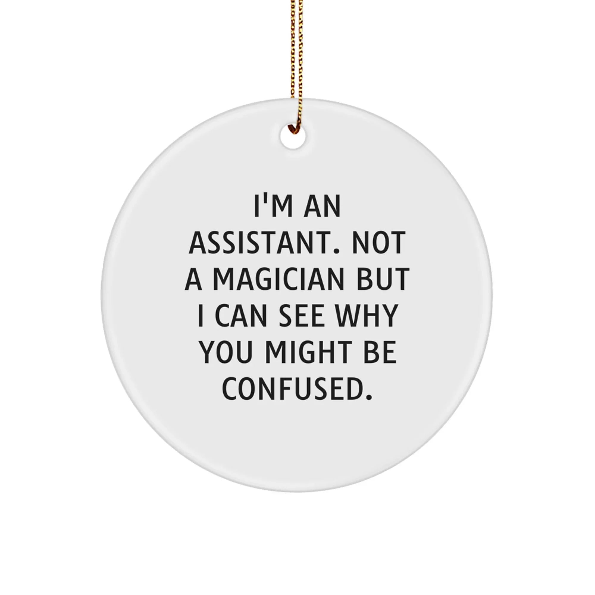 Funny Assistant Gifts from Men, Women, or Friends for Assistant, Coworkers, or Family - Circle Ornament with Humorous Quote 'I'm An Assistant. Not A Magician But I Can See Why You Might Be Confused.'