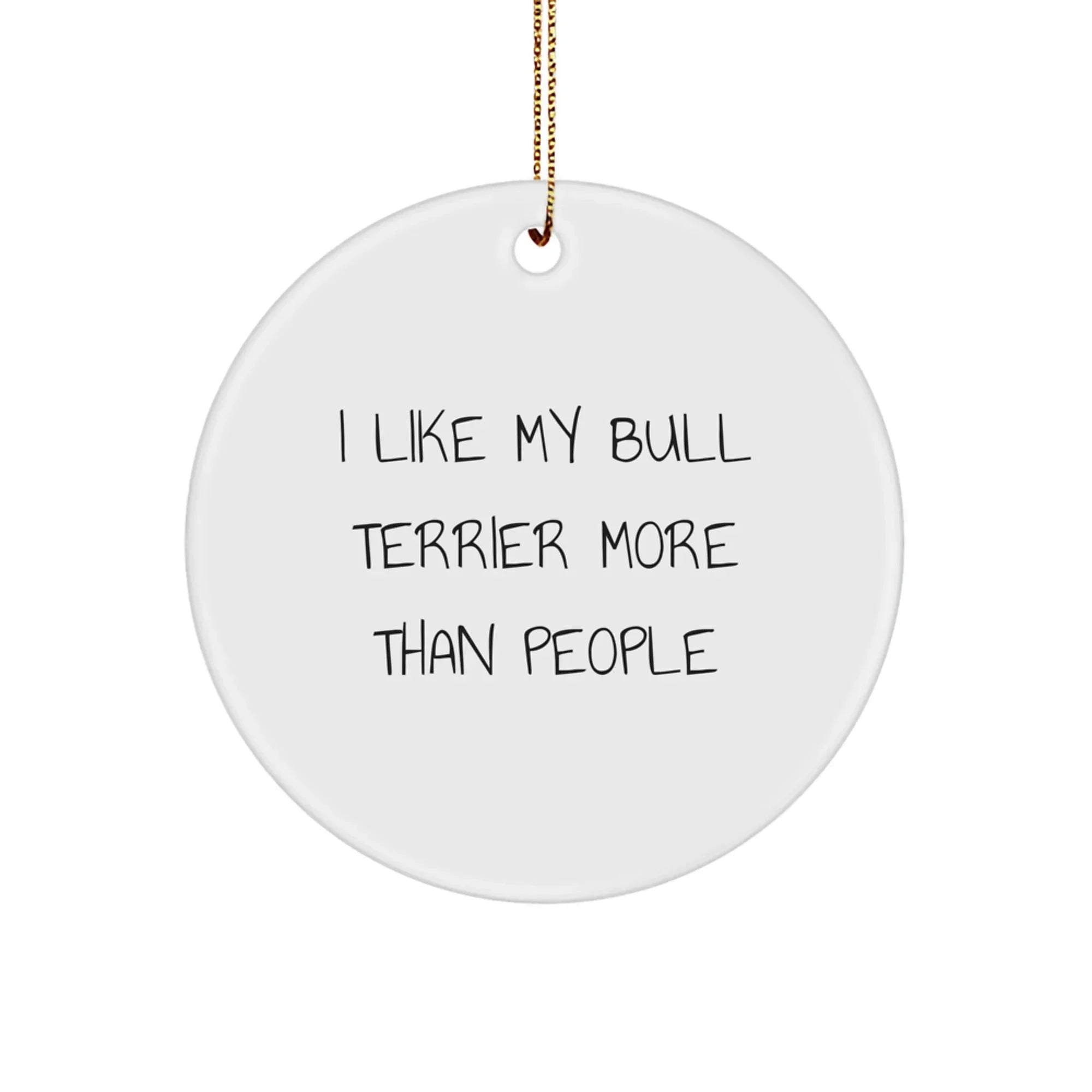 Funny Bull Terrier Dog Gifts for Men, Women, Friends, Family - Christmas Unique Circle Ornament with 'I Like My Bull Terrier More Than People' Quote