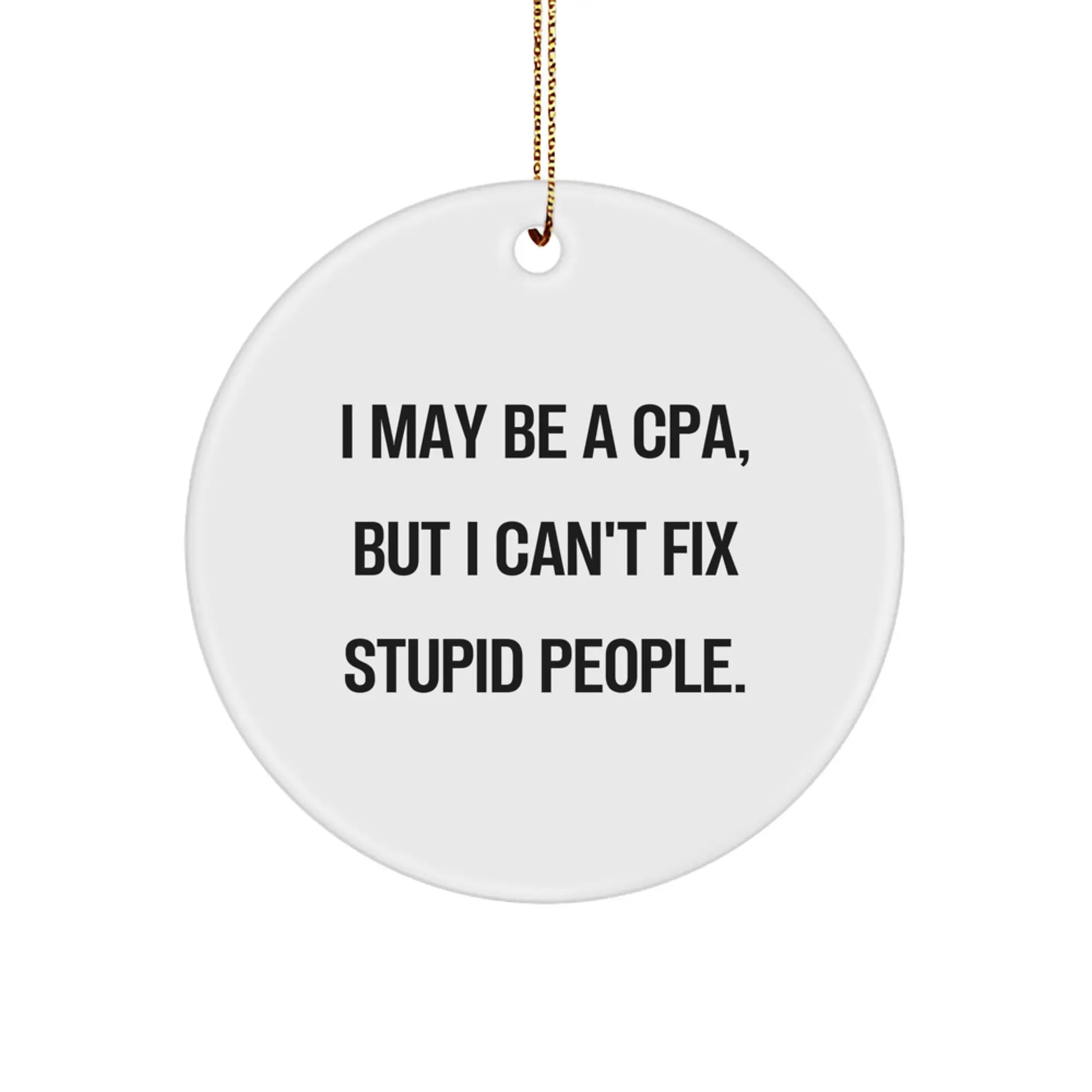 Funny CPA Gifts for Men, 'I May Be A Cpa, But I Cant Fix Stupid People' Circle Ornament, Unique Christmas Unique Gifts from Friends to Family - Image 1