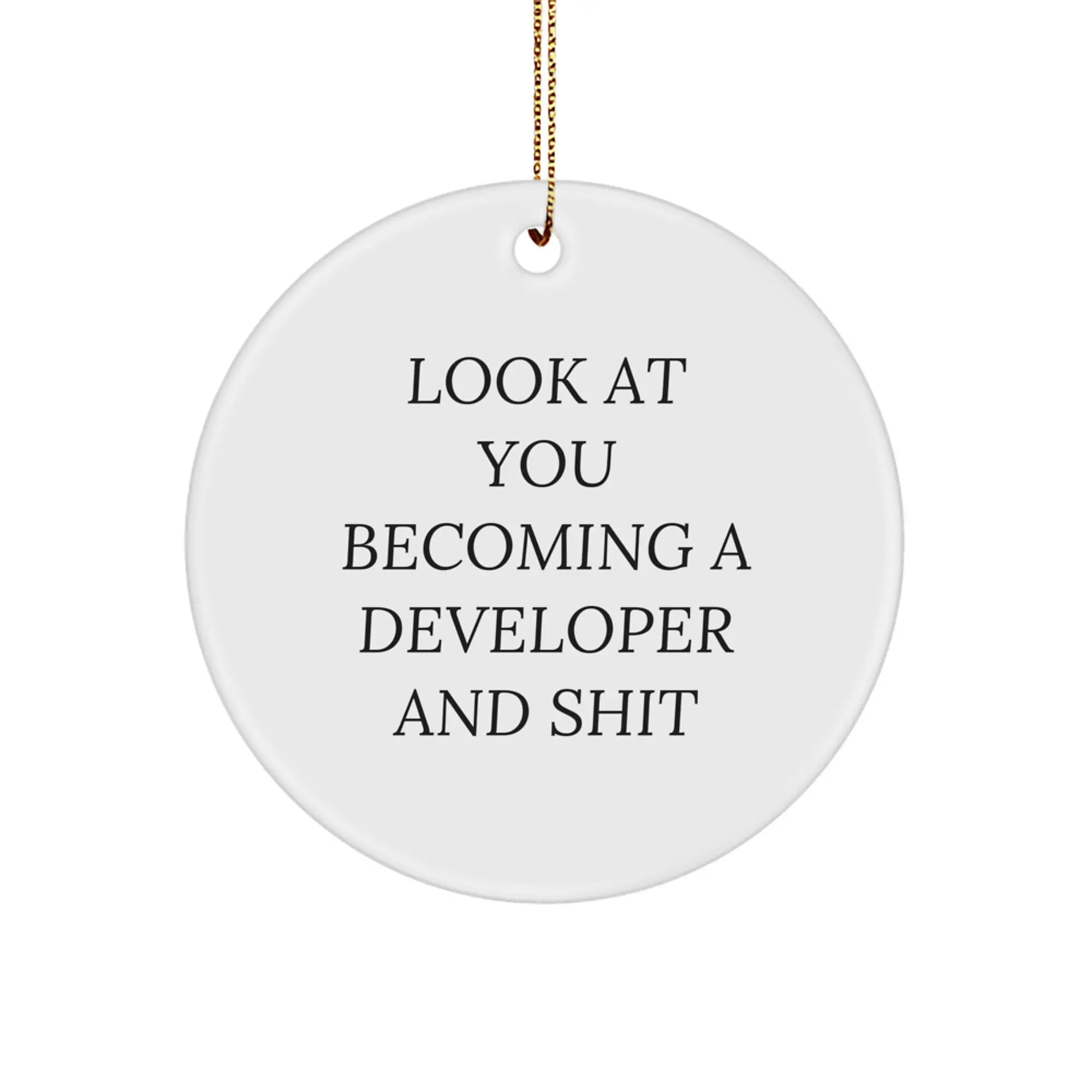 Funny Developer Gifts, Christmas Circle Ornament, 'Look At You Becoming A Developer And Shit' Inspirational Quote, Gifts from Friends to Developer, Unique Christmas Unique Gifts for Developer - Image 1