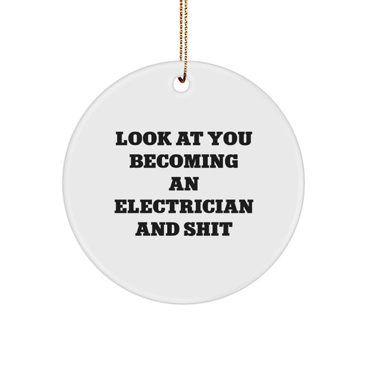 Funny Electrician Christmas Unique Gifts from Friends for the Electrician Man in Your Life - Circle Ornament - Image 1