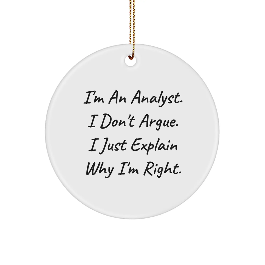 Funny Analyst Gifts from Friends for Men, Women, and Coworkers - Christmas Unique Circle Ornament with 'I'm An Analyst, I Don't Argue...' Motto - Image 1