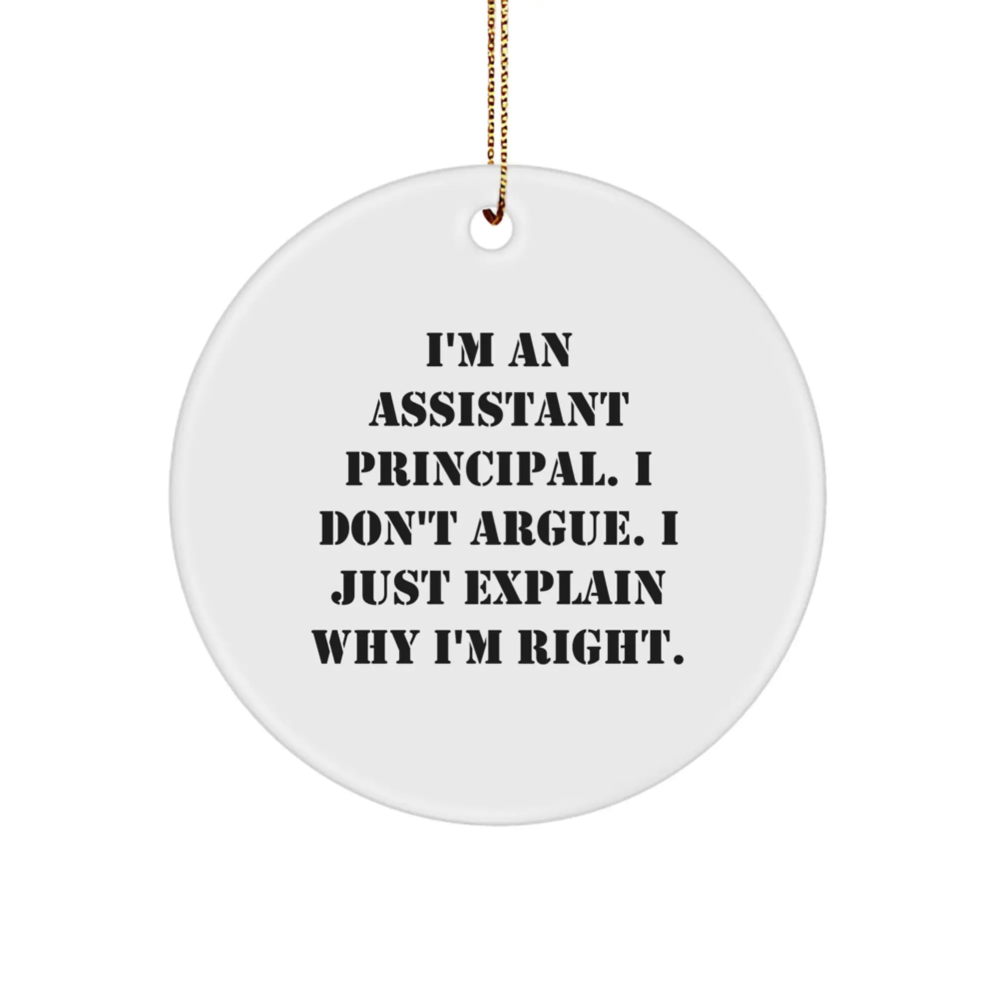 Funny Assistant Principal Gifts from Men for Christmas - I'm Right Circle Ornament, White, Christmas Unique Gifts for Assistant Principal Friends - Image 1